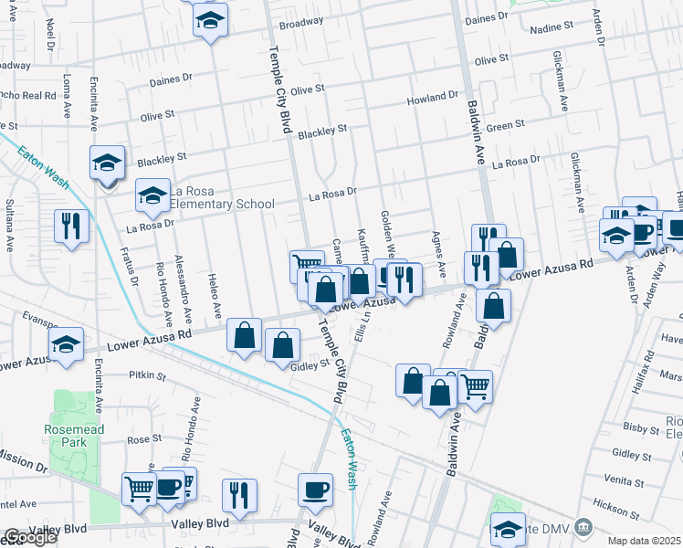 map of restaurants, bars, coffee shops, grocery stores, and more near 4822 Camellia Avenue in Temple City