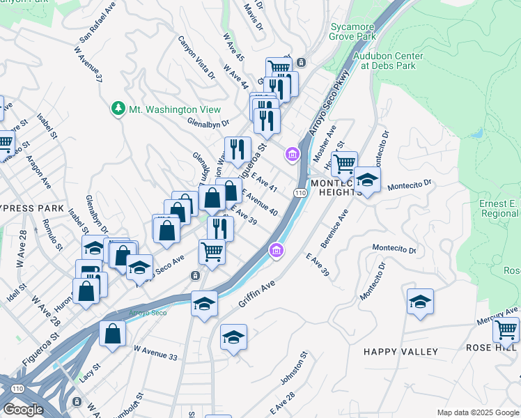 map of restaurants, bars, coffee shops, grocery stores, and more near 217 East Avenue 39 in Los Angeles