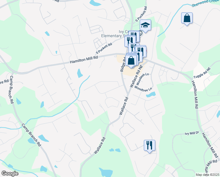 map of restaurants, bars, coffee shops, grocery stores, and more near 3110 Hampton Bay Cove Northeast in Buford