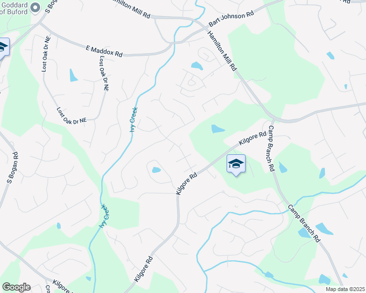 map of restaurants, bars, coffee shops, grocery stores, and more near 3565 Mystic Drive in Buford