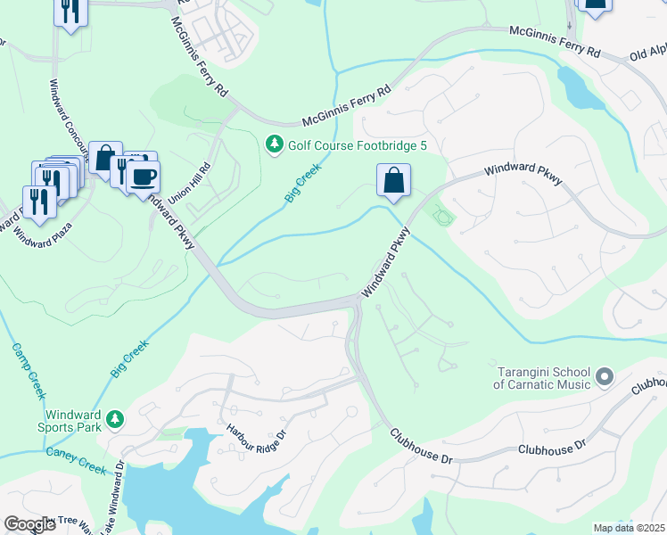 map of restaurants, bars, coffee shops, grocery stores, and more near 1280 Compass Pointe Crossing in Alpharetta