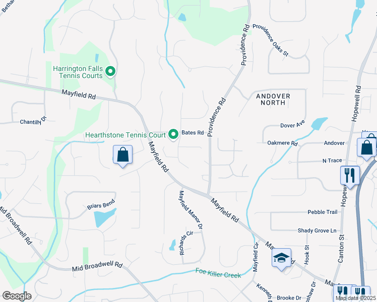 map of restaurants, bars, coffee shops, grocery stores, and more near 1795 Dearborne Lane in Alpharetta