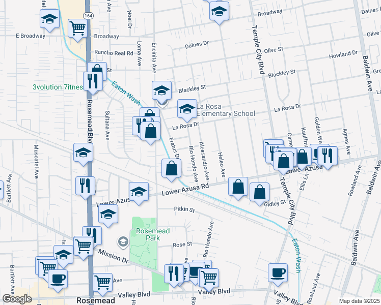 map of restaurants, bars, coffee shops, grocery stores, and more near 4921 Rio Hondo Avenue in Temple City