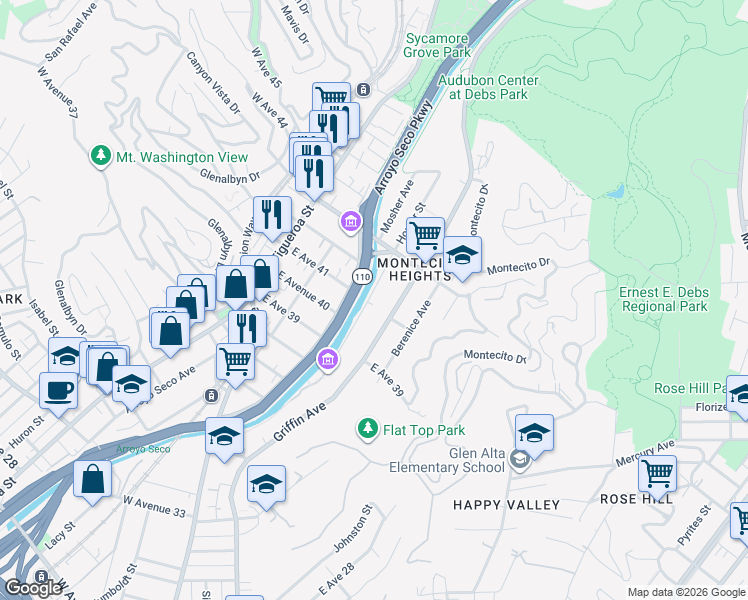 map of restaurants, bars, coffee shops, grocery stores, and more near 4106 Homer Street in Los Angeles