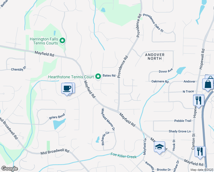 map of restaurants, bars, coffee shops, grocery stores, and more near 1795 Dearborne Lane in Alpharetta