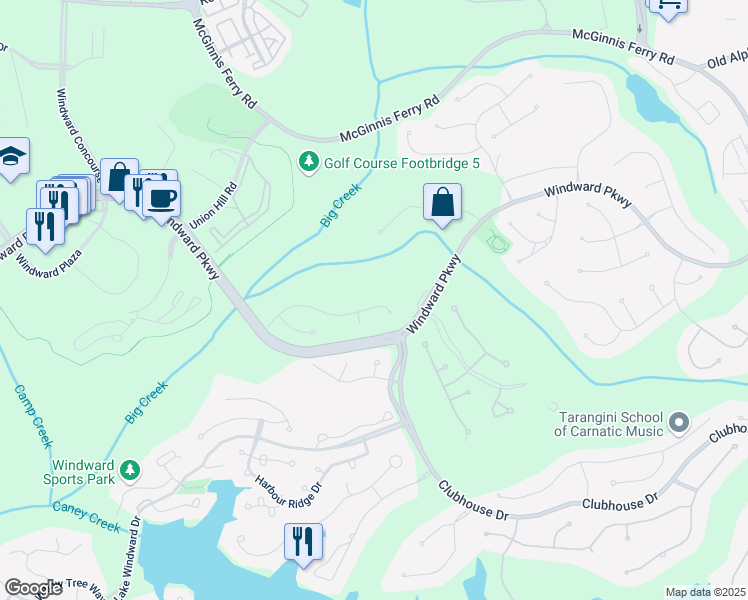 map of restaurants, bars, coffee shops, grocery stores, and more near 1280 Compass Pointe Crossing in Alpharetta