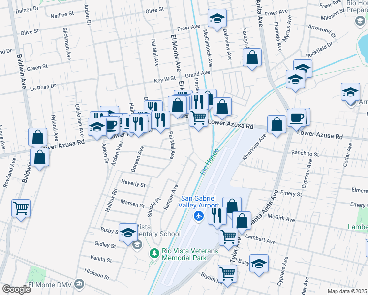 map of restaurants, bars, coffee shops, grocery stores, and more near 4719 El Monte Avenue in El Monte