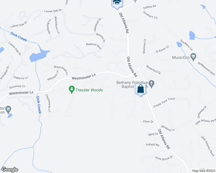map of restaurants, bars, coffee shops, grocery stores, and more near 5060 Mallory Court in Suwanee
