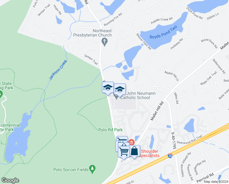 map of restaurants, bars, coffee shops, grocery stores, and more near 128 Gate Post Lane in Columbia