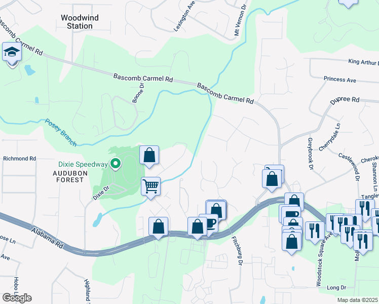 map of restaurants, bars, coffee shops, grocery stores, and more near 540 Industrial Drive in Woodstock
