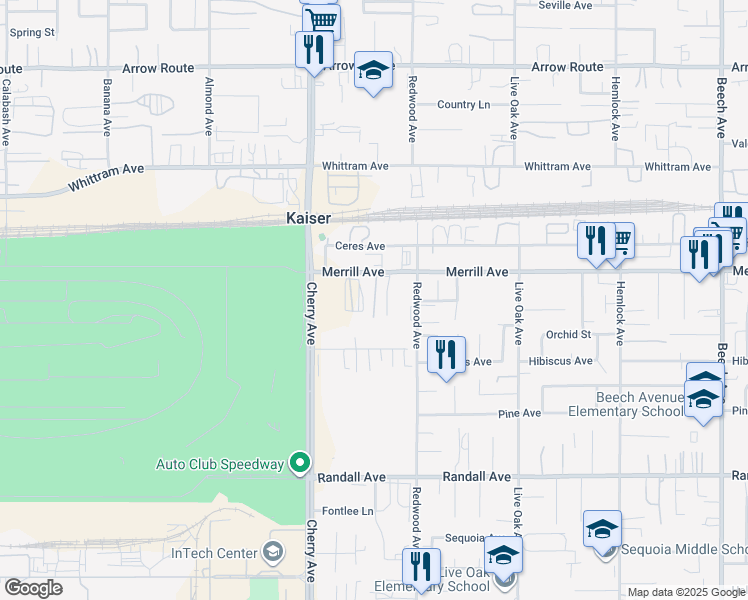 map of restaurants, bars, coffee shops, grocery stores, and more near in Fontana