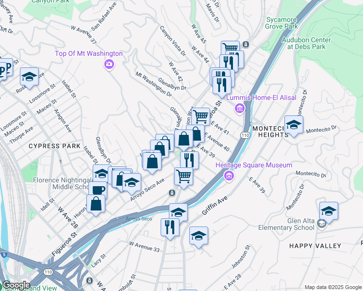 map of restaurants, bars, coffee shops, grocery stores, and more near 303 West Avenue 38 in Los Angeles