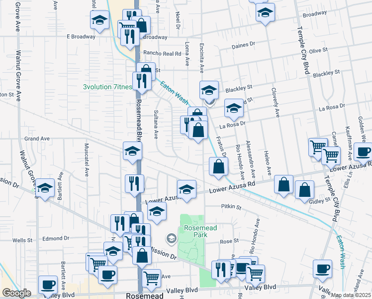 map of restaurants, bars, coffee shops, grocery stores, and more near 4956 Sereno Drive in Temple City