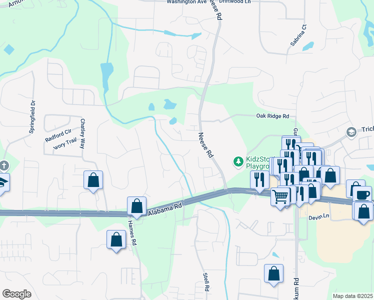 map of restaurants, bars, coffee shops, grocery stores, and more near 503 Bonnie Drive in Woodstock