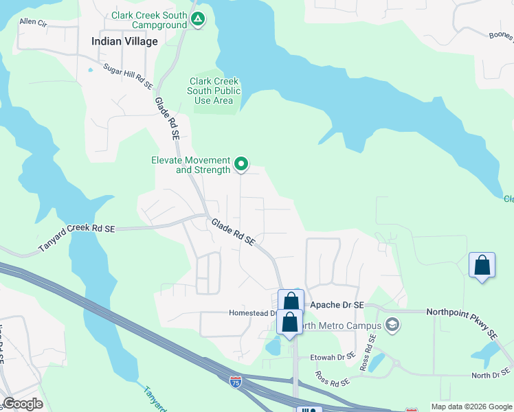 map of restaurants, bars, coffee shops, grocery stores, and more near 6860 Mohawk Drive Southeast in Acworth