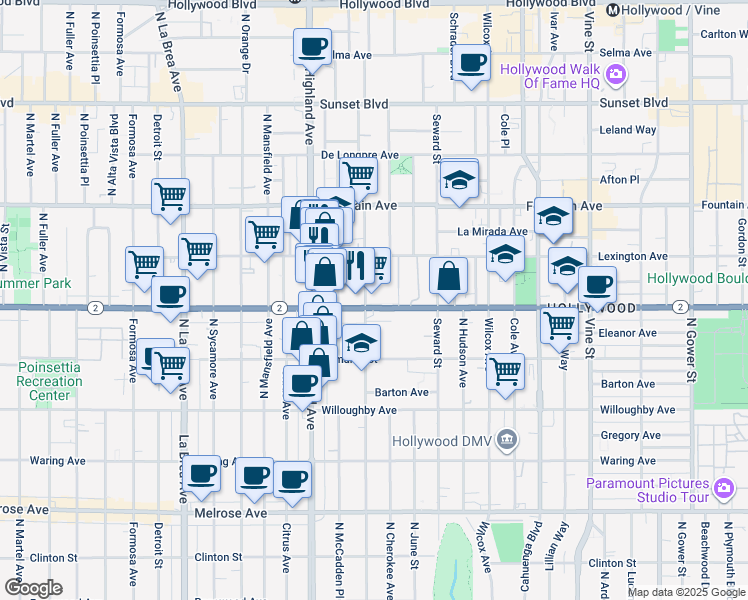 map of restaurants, bars, coffee shops, grocery stores, and more near in Los Angeles