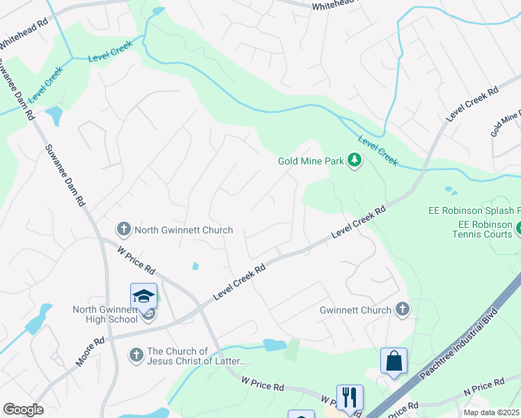 map of restaurants, bars, coffee shops, grocery stores, and more near 343 Ambrose Creek Drive in Buford