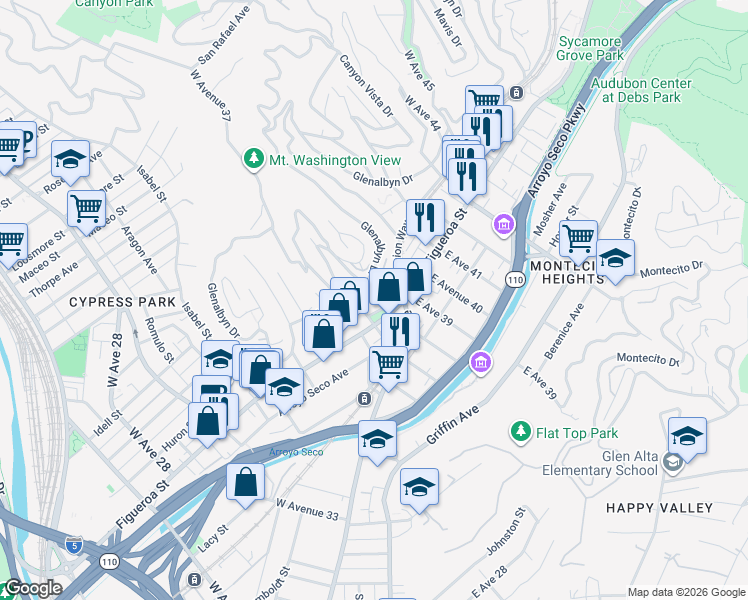 map of restaurants, bars, coffee shops, grocery stores, and more near 316 West Avenue 38 in Los Angeles