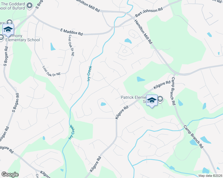 map of restaurants, bars, coffee shops, grocery stores, and more near 2623 Silver Dust Drive in Buford