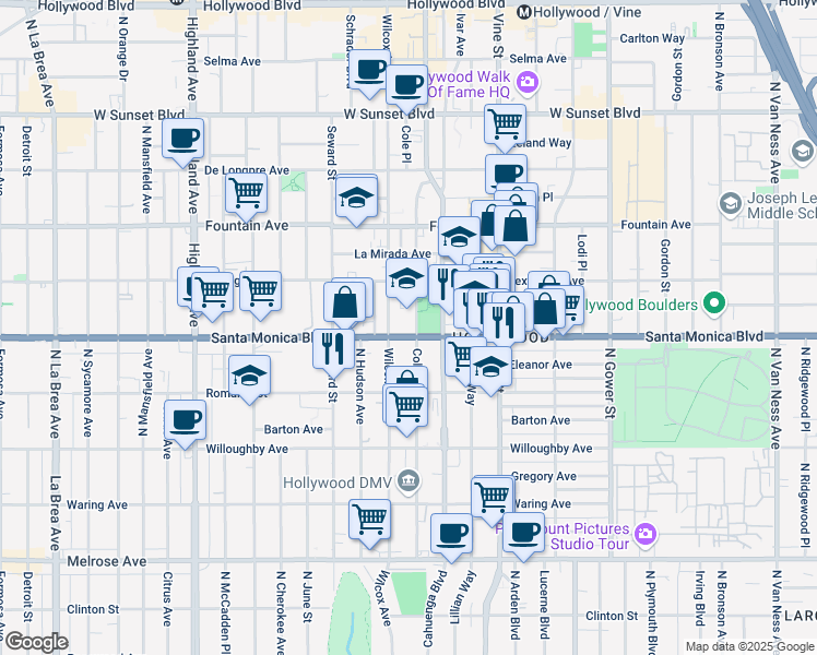 map of restaurants, bars, coffee shops, grocery stores, and more near in Los Angeles