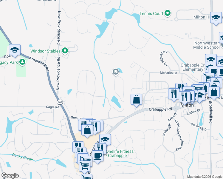 map of restaurants, bars, coffee shops, grocery stores, and more near 13035 Morningpark Circle in Alpharetta