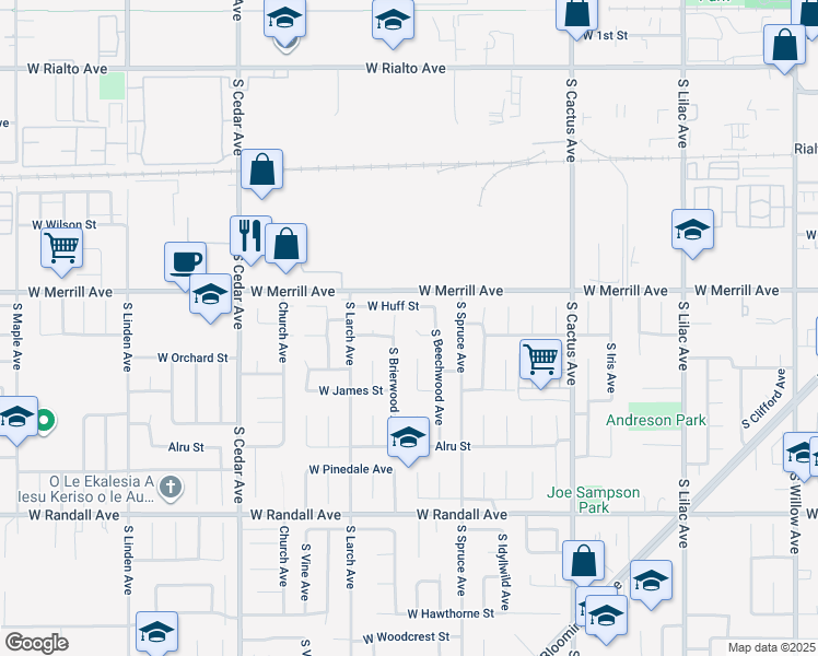 map of restaurants, bars, coffee shops, grocery stores, and more near 987 West Carter Street in Rialto