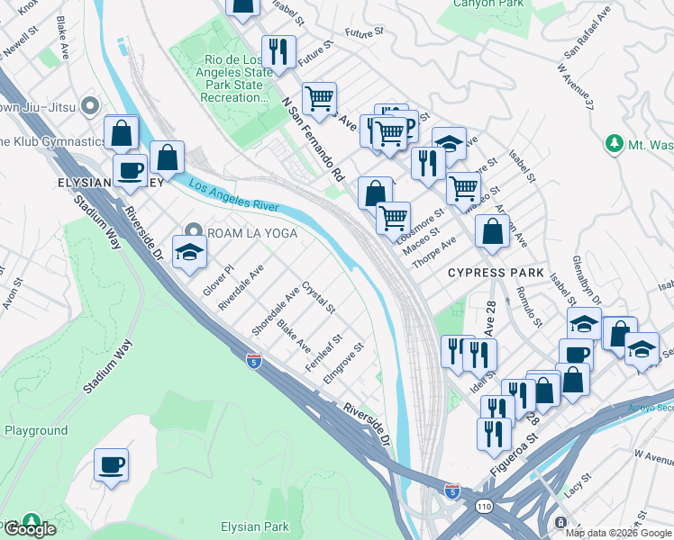 map of restaurants, bars, coffee shops, grocery stores, and more near 2445 Harwood Street in Los Angeles