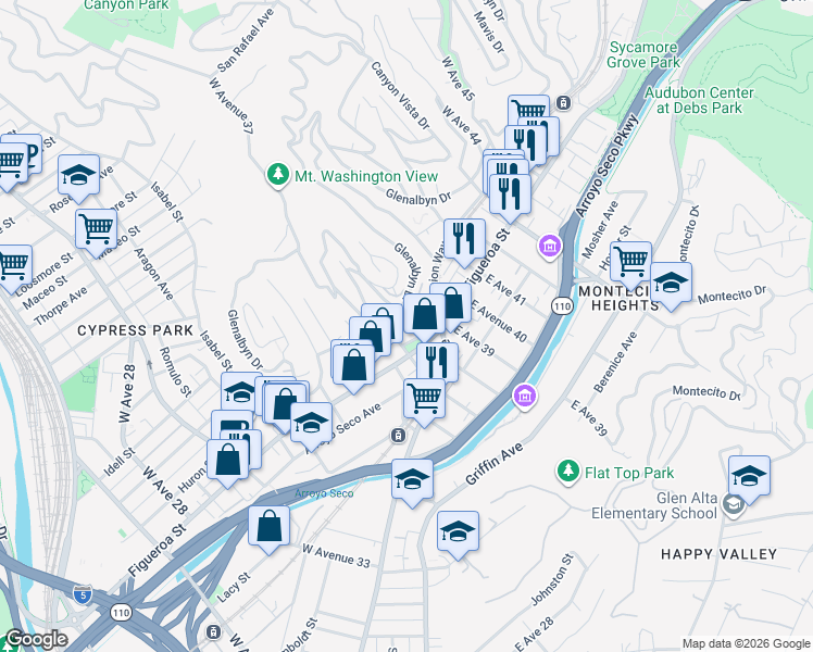 map of restaurants, bars, coffee shops, grocery stores, and more near 316 West Avenue 38 in Los Angeles