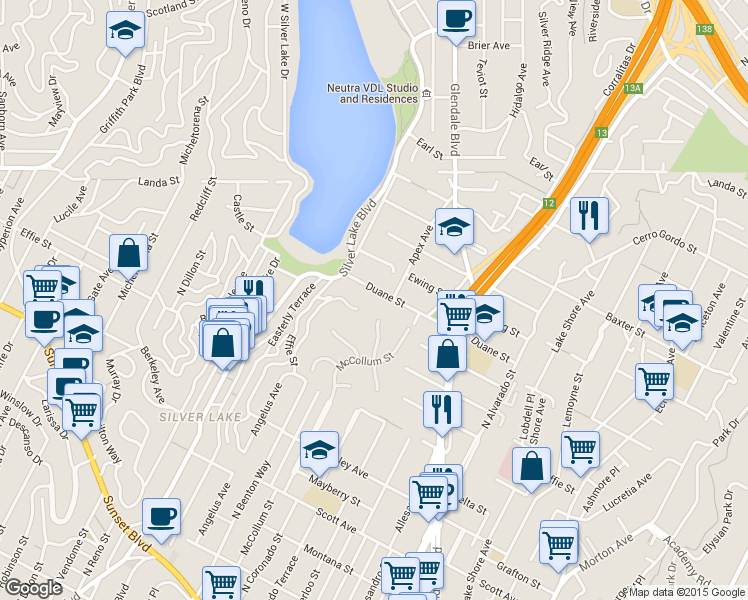 map of restaurants, bars, coffee shops, grocery stores, and more near 1827 Apex Avenue in Los Angeles
