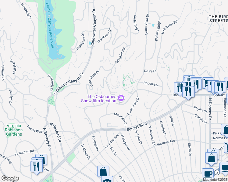 map of restaurants, bars, coffee shops, grocery stores, and more near 603 Doheny Road in Beverly Hills