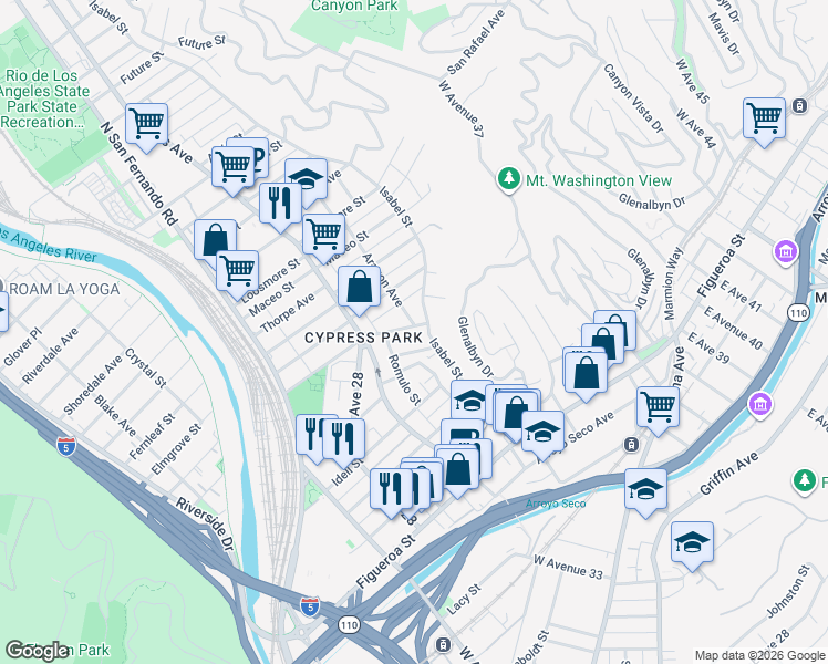 map of restaurants, bars, coffee shops, grocery stores, and more near 3356 Pepper Avenue in Los Angeles