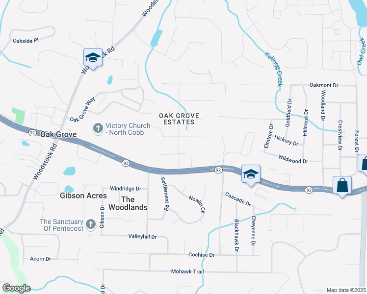 map of restaurants, bars, coffee shops, grocery stores, and more near 5540 Oak Grove Drive in Acworth