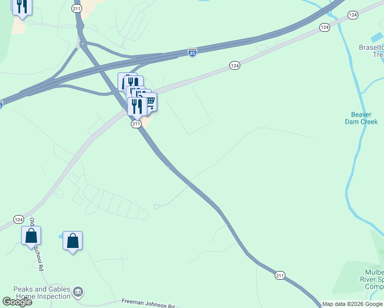 map of restaurants, bars, coffee shops, grocery stores, and more near 1911 Georgia 211 in Hoschton