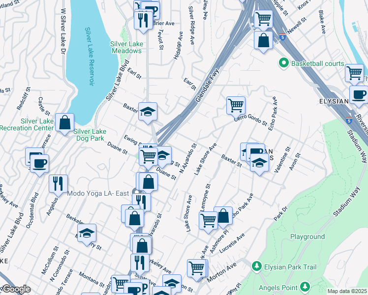 map of restaurants, bars, coffee shops, grocery stores, and more near 2022 North Alvarado Street in Los Angeles
