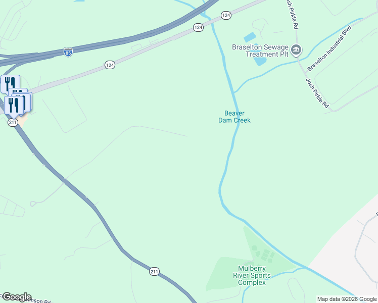 map of restaurants, bars, coffee shops, grocery stores, and more near 1135 Beaver Dam Road in Hoschton