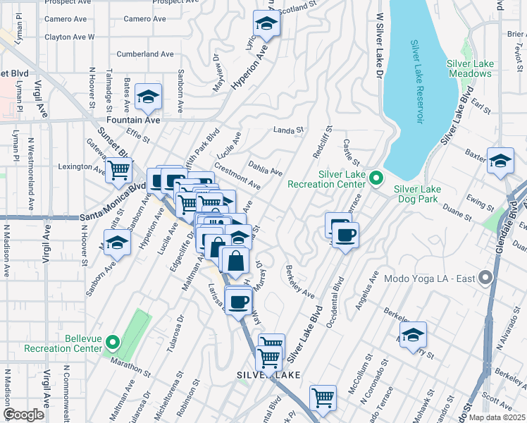 map of restaurants, bars, coffee shops, grocery stores, and more near 1626 Micheltorena Street in Los Angeles