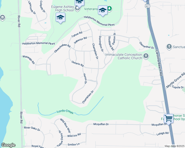 map of restaurants, bars, coffee shops, grocery stores, and more near 7713 Fountain Drive in Wilmington