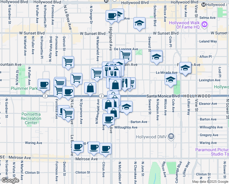 map of restaurants, bars, coffee shops, grocery stores, and more near in Los Angeles