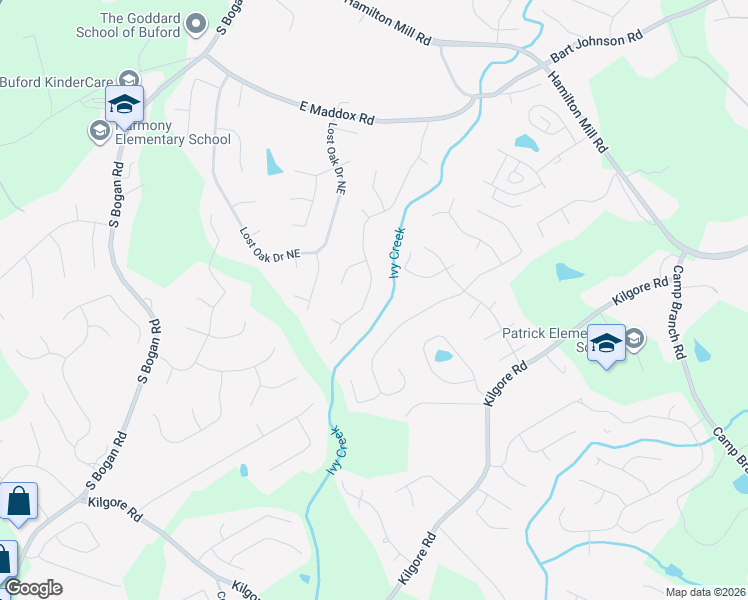 map of restaurants, bars, coffee shops, grocery stores, and more near 3565 Rolling Creek Drive Northeast in Buford