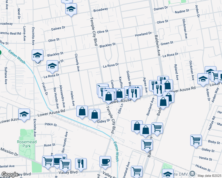 map of restaurants, bars, coffee shops, grocery stores, and more near 4822 Camellia Avenue in Temple City