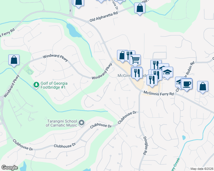 map of restaurants, bars, coffee shops, grocery stores, and more near 1200 Greatwood Manor in Alpharetta