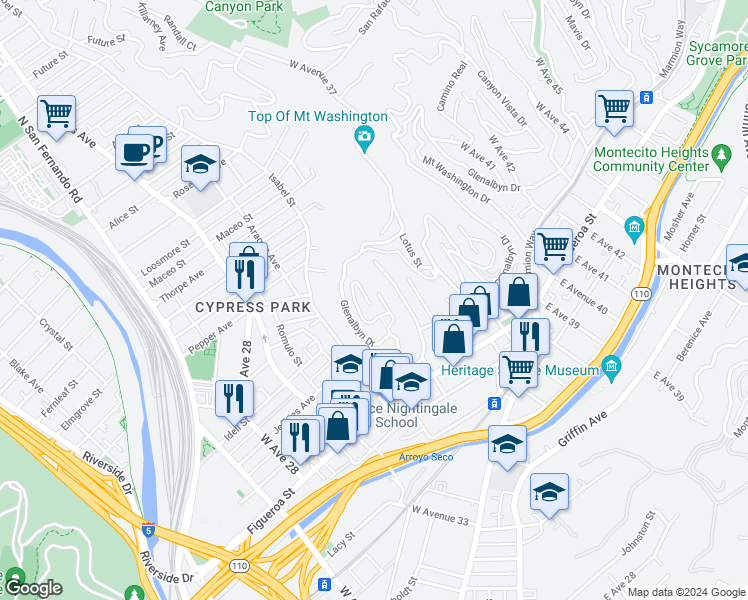 map of restaurants, bars, coffee shops, grocery stores, and more near 448 Beech Street in Los Angeles