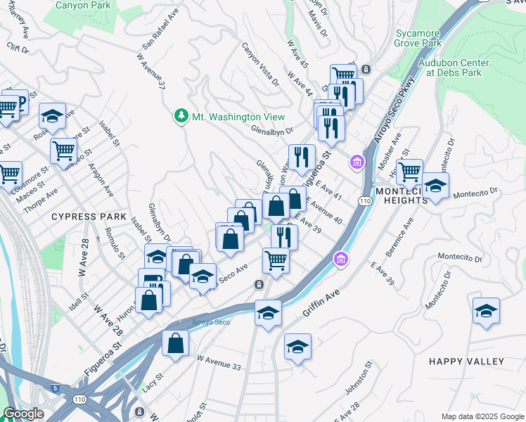 map of restaurants, bars, coffee shops, grocery stores, and more near 322 West Avenue 38 in Los Angeles