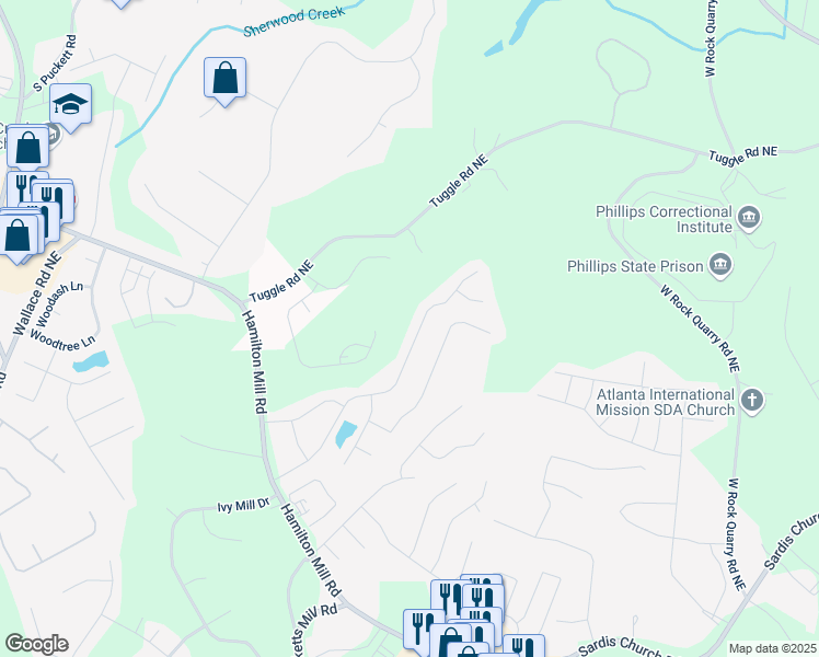 map of restaurants, bars, coffee shops, grocery stores, and more near 4070 Plantation Mill Drive in Buford