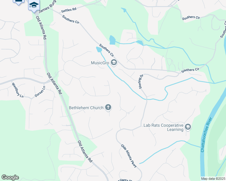 map of restaurants, bars, coffee shops, grocery stores, and more near 3925 Waterford Drive in Suwanee