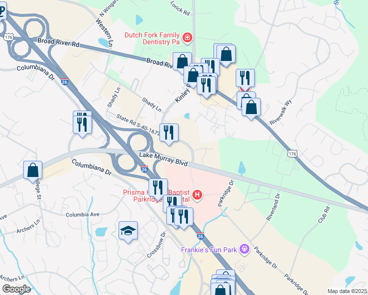 map of restaurants, bars, coffee shops, grocery stores, and more near 135 John Harmon Road in Irmo