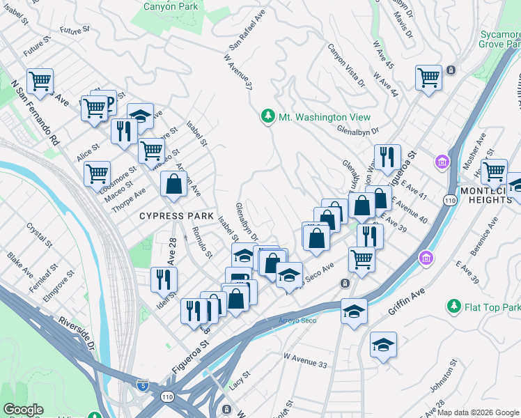 map of restaurants, bars, coffee shops, grocery stores, and more near 524 James Street in Los Angeles