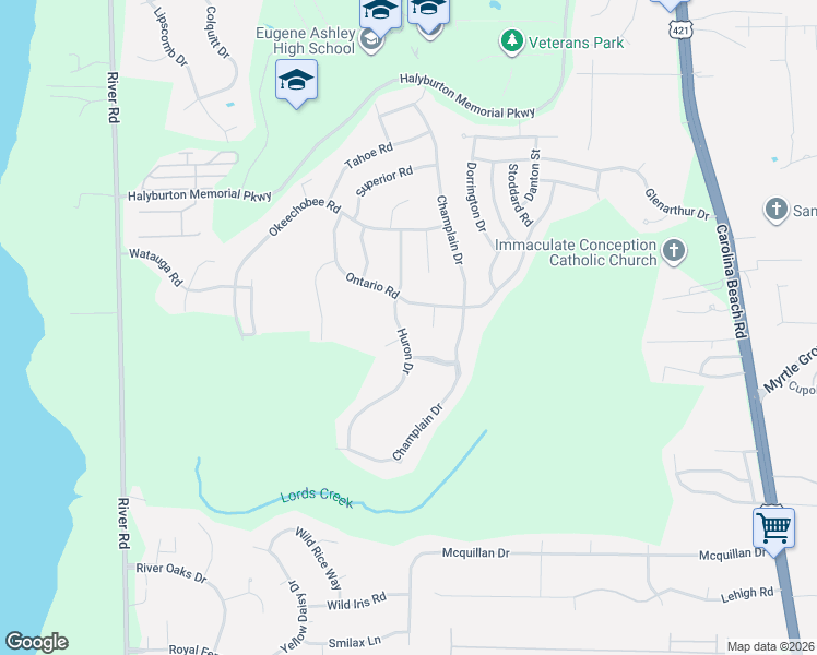 map of restaurants, bars, coffee shops, grocery stores, and more near 7010 Ontario Road in Wilmington