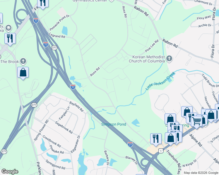 map of restaurants, bars, coffee shops, grocery stores, and more near 1861 Legrand Road in Columbia