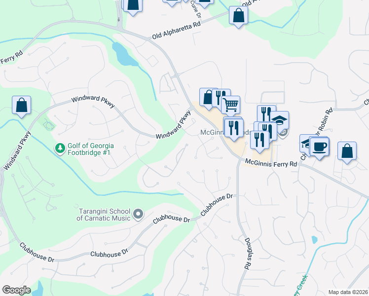 map of restaurants, bars, coffee shops, grocery stores, and more near 1245 Greatwood Manor in Alpharetta